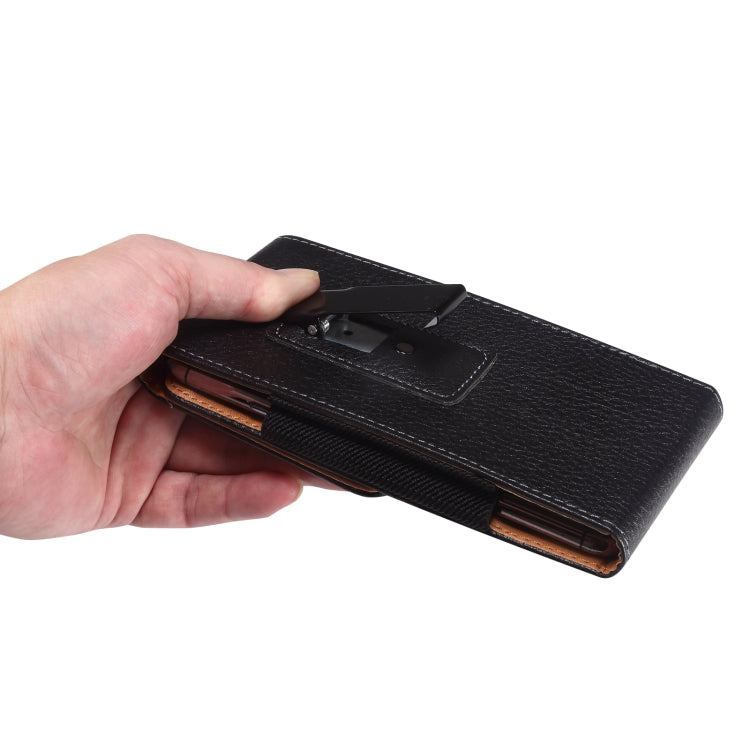For 6.7-6.9 inch Phone Litchi Texture Iron Clip Back Buckle Waist-mounted Phone Case Vertical Plate(Black) by buy2fix
