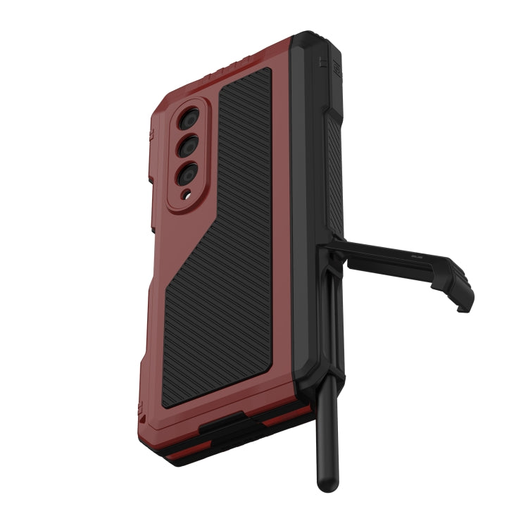 For Samsung Galaxy Z Fold4 LK Metal Shockproof Life Waterproof Dustproof Phone Case with Folding Holder(Red) by buy2fix