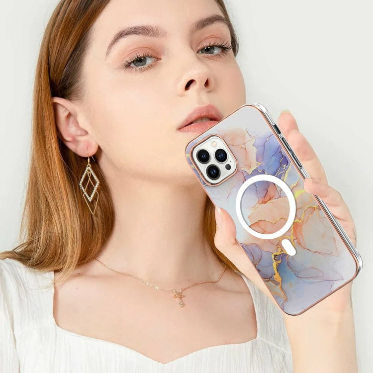 For iPhone 14 Pro Marble Pattern Dual-side IMD Magsafe TPU Phone Case(White Marble) by buy2fix