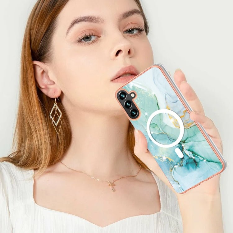 For Samsung Galaxy A34 5G Marble Pattern Dual-side IMD Magsafe TPU Phone Case(Green 003) by buy2fix
