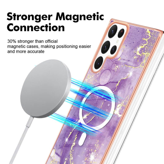 For Samsung Galaxy S22 Ultra 5G Marble Pattern Dual-side IMD Magsafe TPU Phone Case(Purple 002) by buy2fix