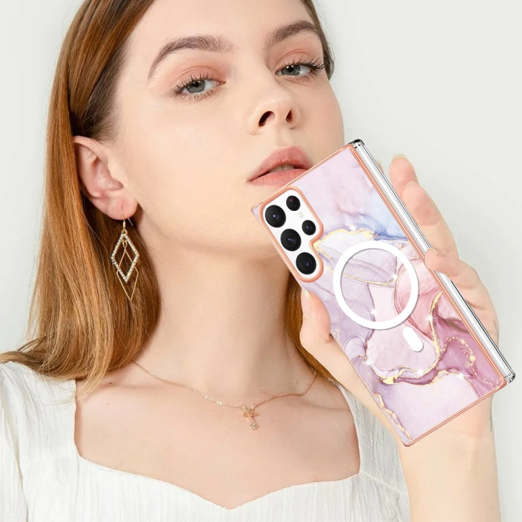 For Samsung Galaxy S22 Ultra 5G Marble Pattern Dual-side IMD Magsafe TPU Phone Case(Rose Gold 005) by buy2fix