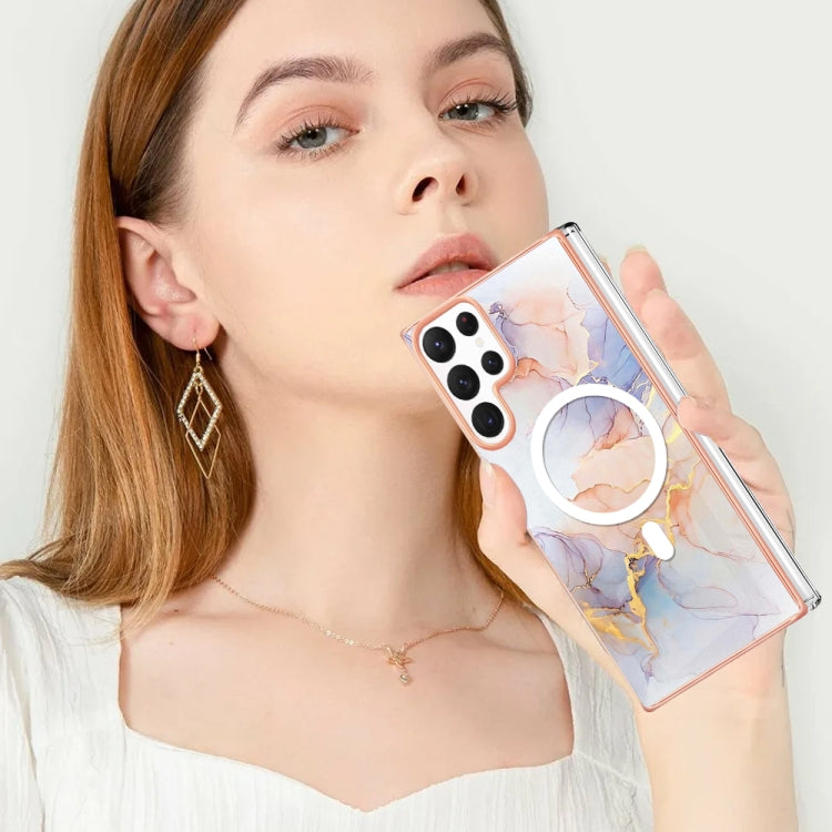 For Samsung Galaxy S22 Ultra 5G Marble Pattern Dual-side IMD Magsafe TPU Phone Case(White Marble) by buy2fix