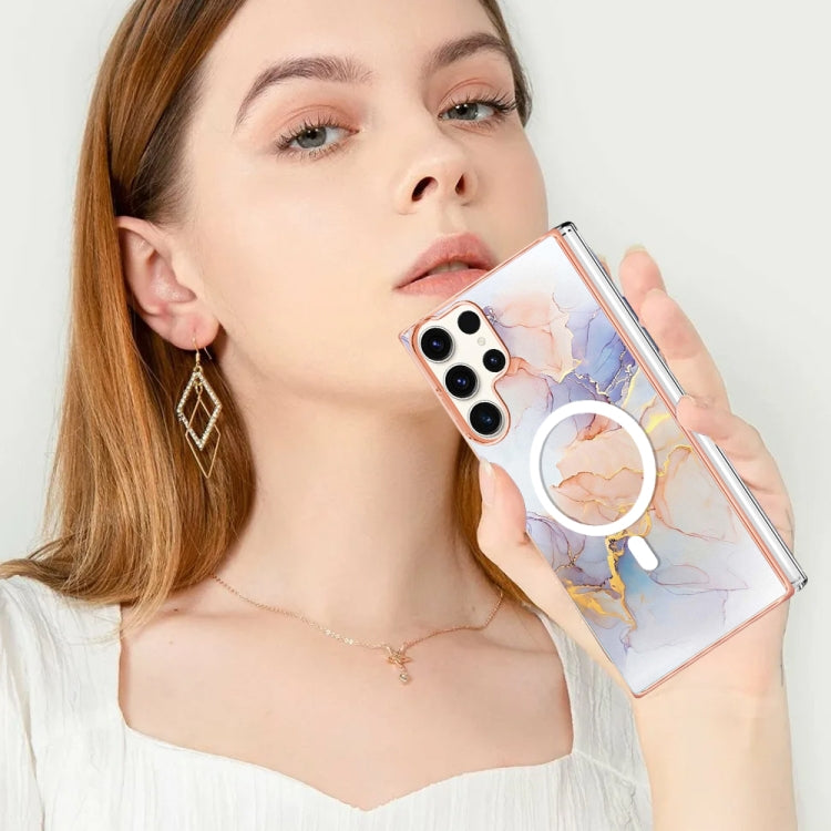 For Samsung Galaxy S23 Ultra 5G Marble Pattern Dual-side IMD Magsafe TPU Phone Case(White Marble) by buy2fix