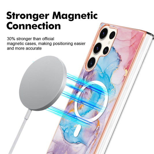 For Samsung Galaxy S23 Ultra 5G Marble Pattern Dual-side IMD Magsafe TPU Phone Case(Blue Marble) by buy2fix