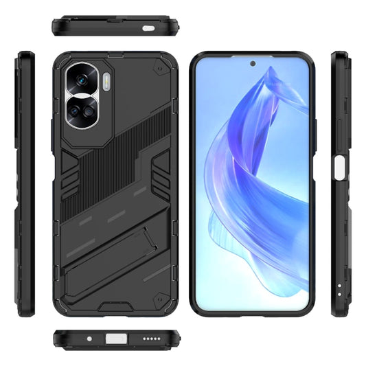 For Honor 90 Lite 5G Global Punk Armor 2 in 1 PC + TPU Phone Case with Holder(Black) by buy2fix