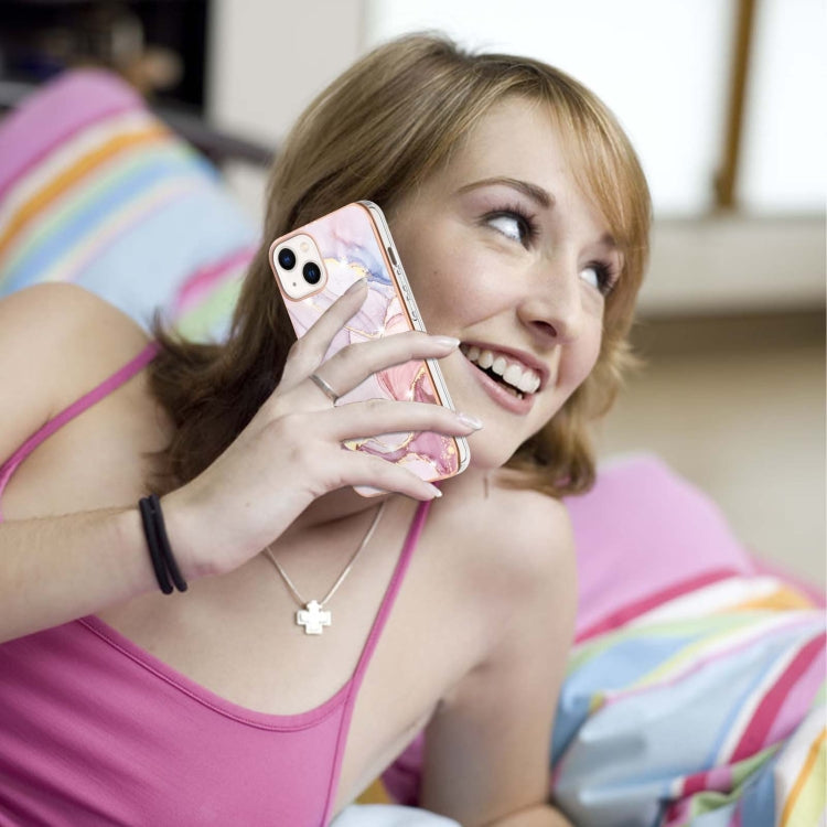 Electroplating Marble Pattern Dual-side IMD TPU Shockproof Phone Case For iPhone 15(Rose Gold 005) by buy2fix