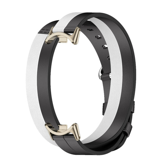 For Xiaomi Mi Band 8 / 9 / 9 NFC Mijobs Double-Loop Leather Watch Band(Black+White+Light Gold) by MIJOBS