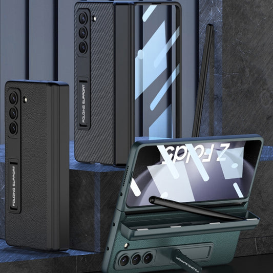 For Samsung Galaxy Z Fold5 GKK Integrated Magnetic Flip Plain Leather Phone Case with Pen Box(Cross Texture) by GKK