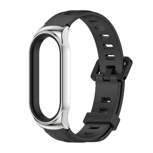 For Xiaomi Mi Band 8 Mijobs CS Case Flat Hole Silicone Watch Band(Black Silver) by MIJOBS