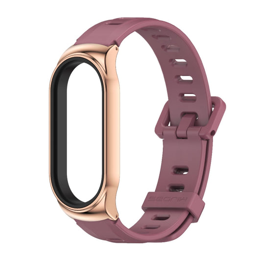 For Xiaomi Mi Band 8 Mijobs CS Case Flat Hole Silicone Watch Band(Wine Red Rose Gold) by MIJOBS