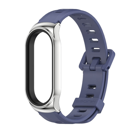 For Xiaomi Mi Band 8 Mijobs CS Case Flat Hole Silicone Watch Band(Blue Silver) by MIJOBS