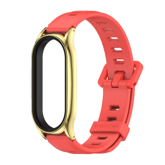 For Xiaomi Mi Band 8 Mijobs Plus Case Flat Hole Silicone Watch Band(Red Gold) by MIJOBS