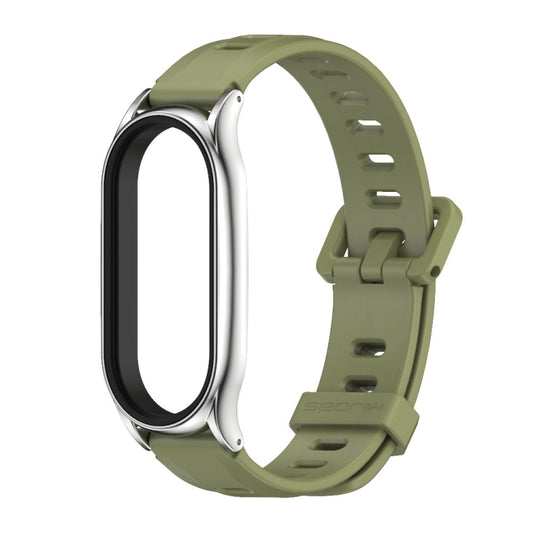 For Xiaomi Mi Band 8 Mijobs Plus Case Flat Hole Silicone Watch Band(Army Green Silver) by MIJOBS