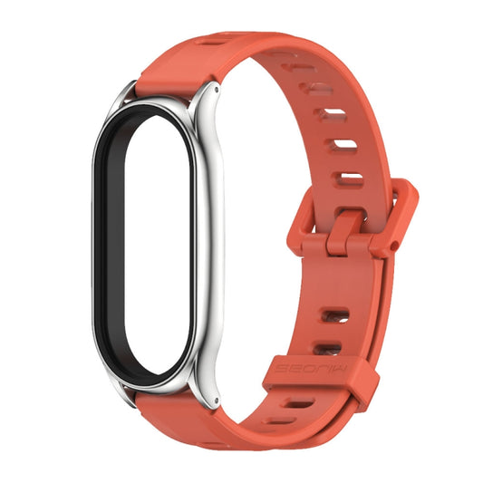 For Xiaomi Mi Band 8 Mijobs Plus Case Flat Hole Silicone Watch Band(Orange Silver) by MIJOBS