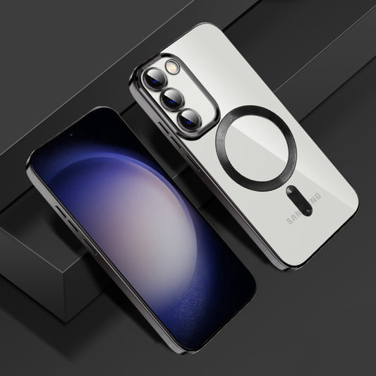 For Samsung Galaxy S22 Ultra 5G CD Texture Plating TPU MagSafe Phone Case with Lens Film(Black) by buy2fix