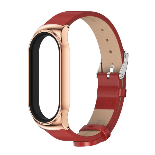 For Xiaomi Mi Band 8 Mijobs CS Case Microfiber PU Leather Watch Band(Red Rose Gold) by MIJOBS