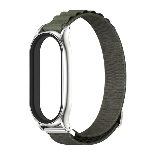 For Xiaomi Mi Band 8 Mijobs Plus Case Nylon Breathable Watch Band(Army Green Silver) by MIJOBS