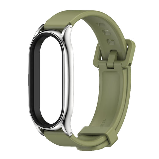 For Xiaomi Mi Band 8 Mijobs Plus Case Silicone Watch Band(Army Green Silver) by MIJOBS