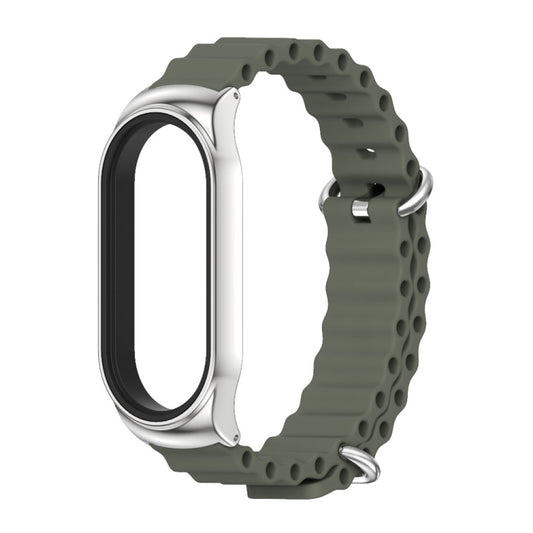 For Xiaomi Mi Band 8 Mijobs CS Case Marine Silicone Breathable Watch Band(Khaki Green Silver) by MIJOBS