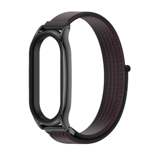 For Xiaomi Mi Band 8 Mijobs Plus Case Breathable Nylon Loop Watch Band(Black Red) by MIJOBS
