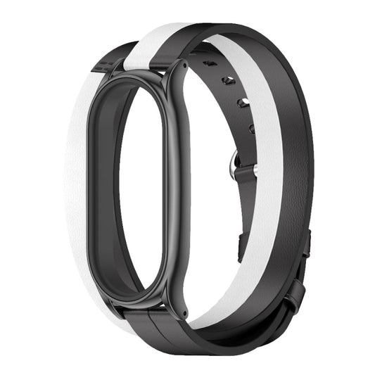 For Xiaomi Mi Band 6 / 5 / 4 / 3 Mijobs Plus Case Double-Loop Leather Watch Band(Black+White) by MIJOBS