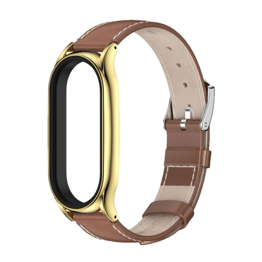 For Xiaomi Mi Band 8 Mijobs Plus Case Genuine Leather Watch Band(Brown Gold) by MIJOBS