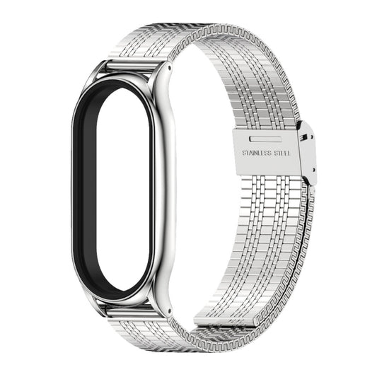 For Xiaomi Mi Band 8 Mijobs Plus Case Metal Watch Band(Silver) by MIJOBS