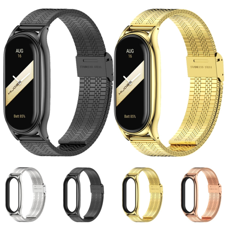 For Xiaomi Mi Band 8 Mijobs Plus Case Metal Watch Band(Rose Gold) by MIJOBS