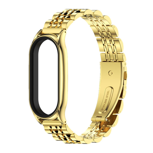 For Xiaomi Mi Band 8 Mijobs Plus Case Seven Bead Metal Stainless Steel Watch Band(Gold) by MIJOBS