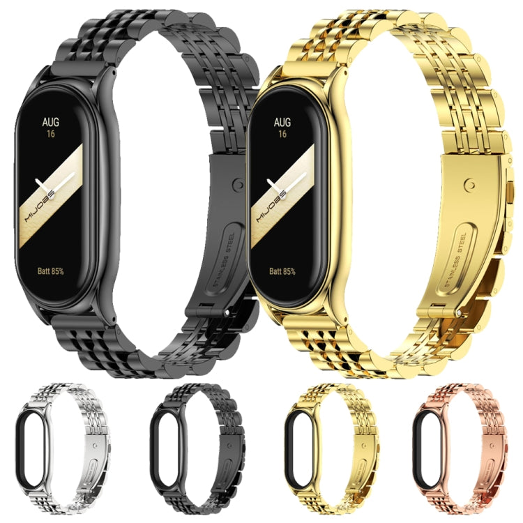 For Xiaomi Mi Band 8 Mijobs Plus Case Seven Bead Metal Stainless Steel Watch Band(Gold) by MIJOBS