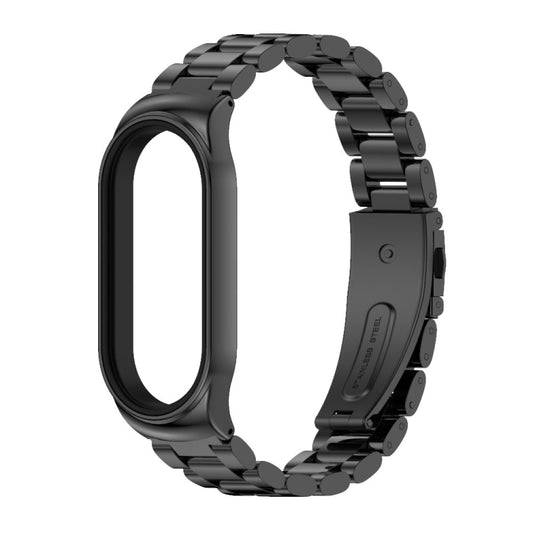 For Xiaomi Mi Band 8 Mijobs CS Case Three Bead Metal Stainless Steel Watch Band(Black) by MIJOBS