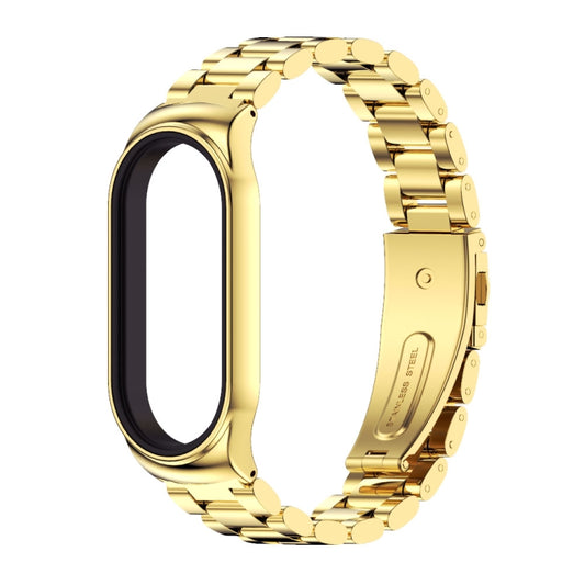 For Xiaomi Mi Band 8 Mijobs CS Case Three Bead Metal Stainless Steel Watch Band(Gold) by MIJOBS