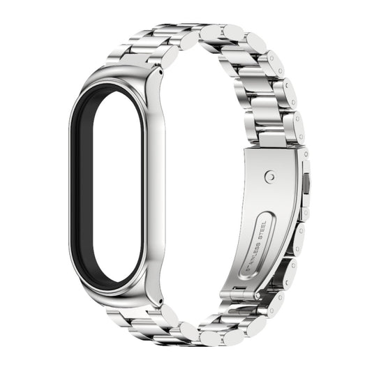 For Xiaomi Mi Band 8 Mijobs CS Case Three Bead Metal Stainless Steel Watch Band(Silver) by MIJOBS