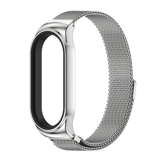 For Xiaomi Mi Band 8 Mijobs CS Case Milan Magnetic Stainless Steel Watch Band(Silver) by MIJOBS