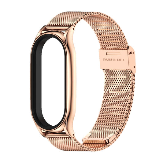 For Xiaomi Mi Band 8 Mijobs Plus Case Milan Buckle Metal Watch Band(Rose Gold) by MIJOBS