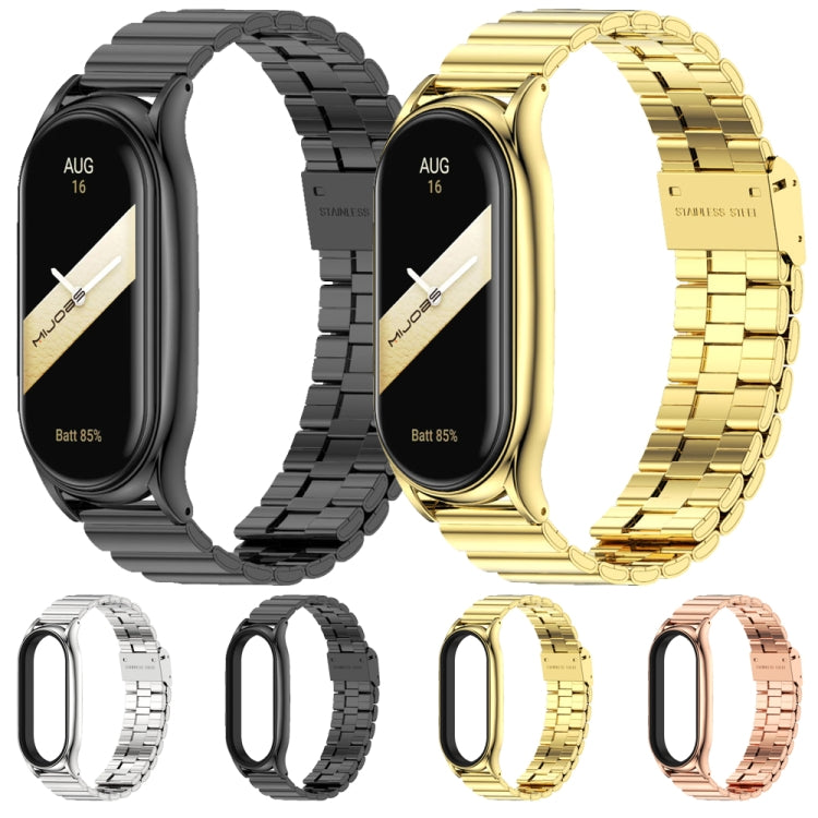 For Xiaomi Mi Band 8 Mijobs Plus Case Bamboo Buckle Metal Watch Band(Rose Gold) by MIJOBS