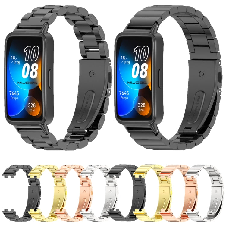 For Huawei Band 8 / 9 / 10 Mijobs Three Bead Bamboo Stainless Steel Watch Band(Gold) by MIJOBS