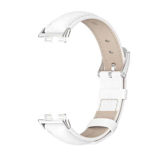 For Huawei Band 8 / 9 / 10 Mijobs Cowhide Leather Watch Band(White Silver) by MIJOBS