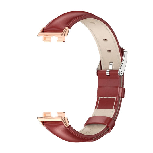 For Huawei Band 8 / 9 / 10 Mijobs Cowhide Leather Watch Band(Red Rose Gold) by MIJOBS