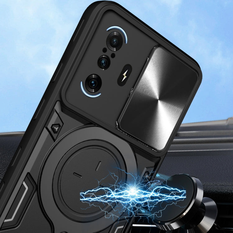 For Xiaomi Redmi K40 Gaming CD Texture Sliding Camshield Magnetic Holder Phone Case(Red) by buy2fix
