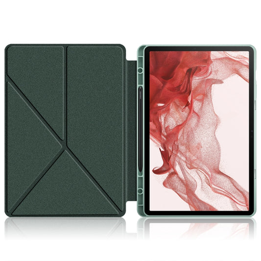 For Samsung Galaxy Tab S9 Cloth Texture Multi-folding Horizontal Flip Leather Tablet Case(Dark Green) by buy2fix