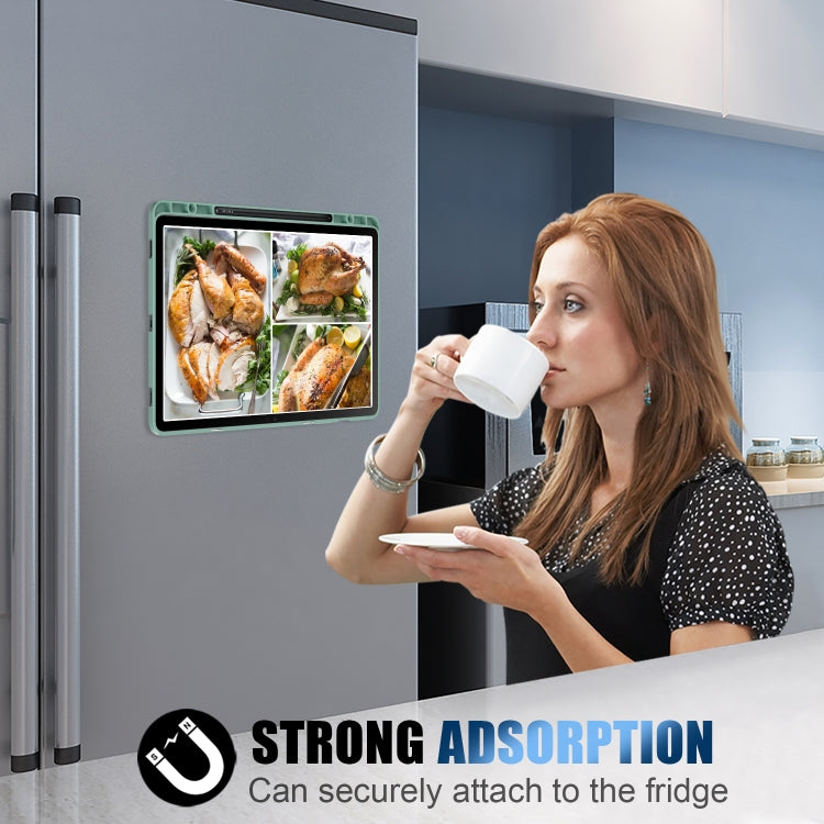 For Samsung Galaxy Tab S9 Cloth Texture Multi-folding Horizontal Flip Leather Tablet Case(Dark Green) by buy2fix