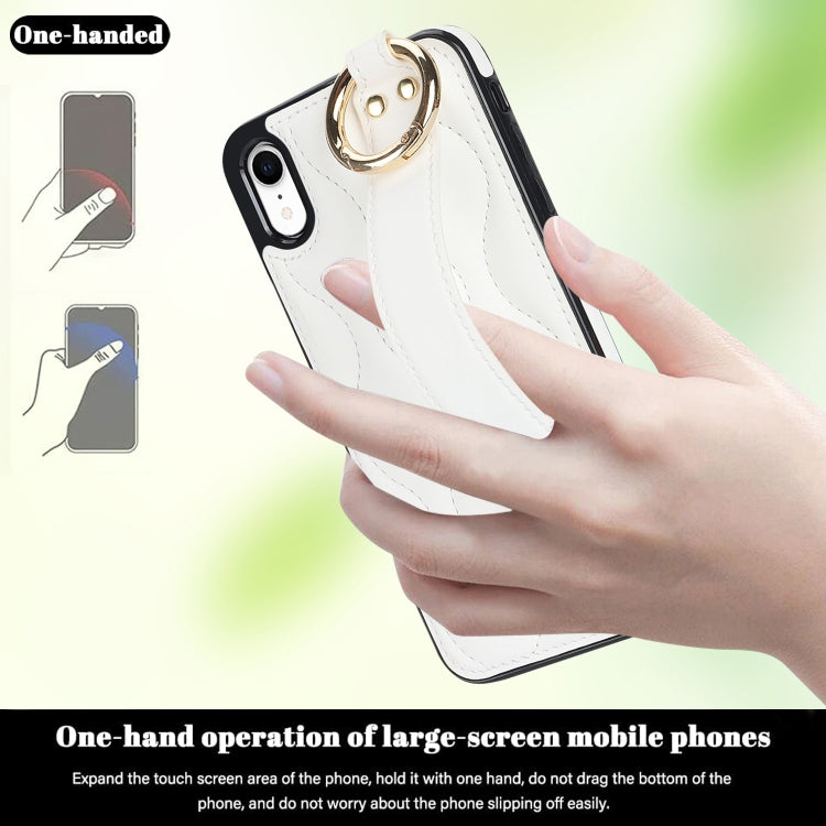 For iPhone XR Non-slip Full Coverage Ring PU Phone Case with Wristband(White) by buy2fix