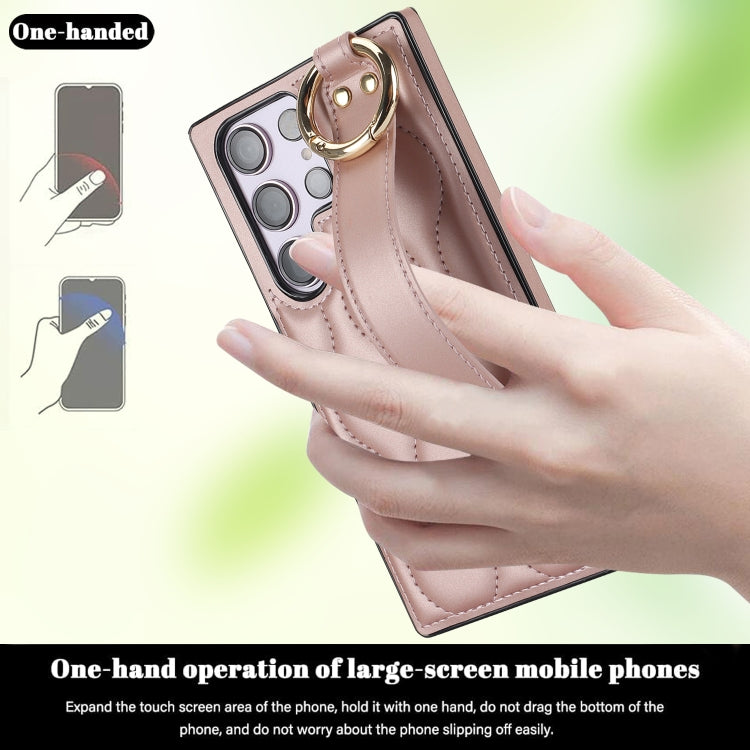 For Samsung Galaxy S23 Ultra Non-slip Full Coverage Ring PU Phone Case with Wristband(Rose Gold) by buy2fix