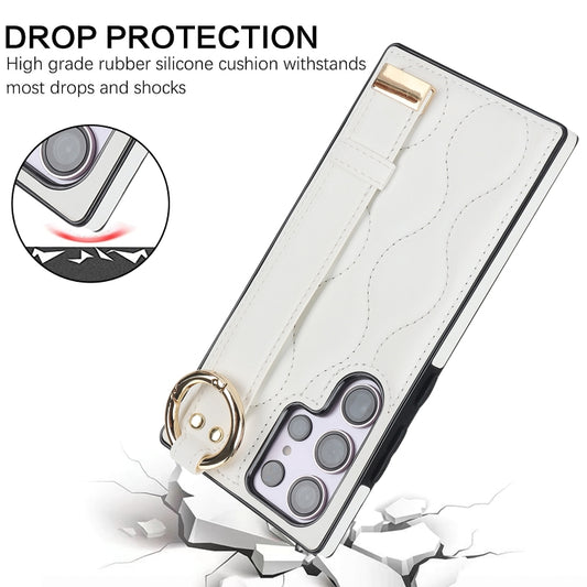 For Samsung Galaxy S23 Ultra Non-slip Full Coverage Ring PU Phone Case with Wristband(White) by buy2fix