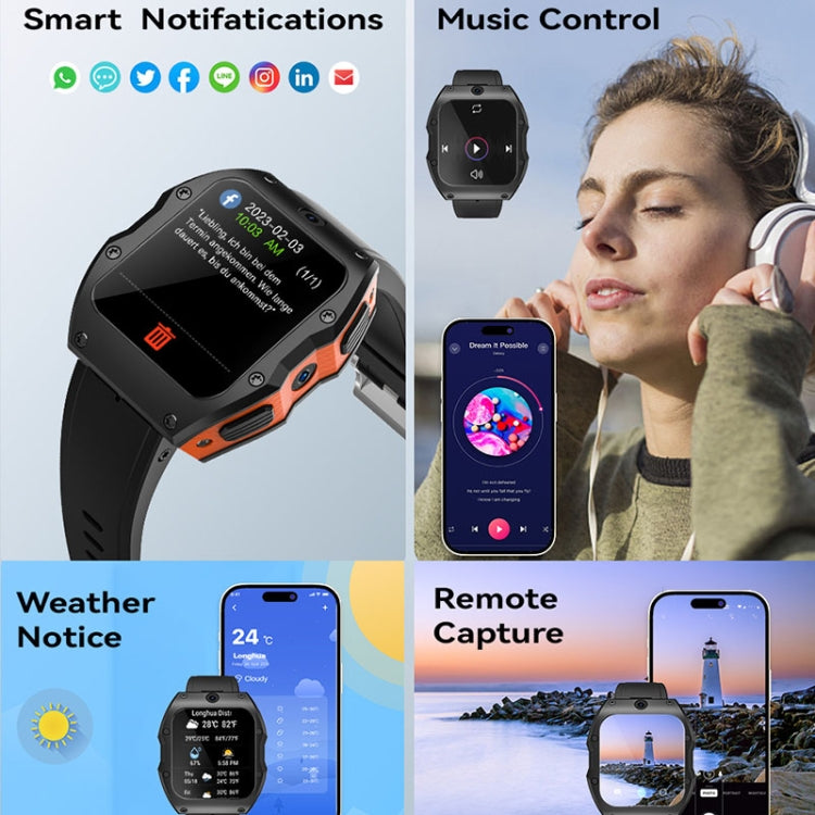 Model X 1.99 inch IP68 Waterproof Android 9.0 4G Dual Cameras Ceramics Smart Watch, Specification:2GB+16GB(Black) by buy2fix