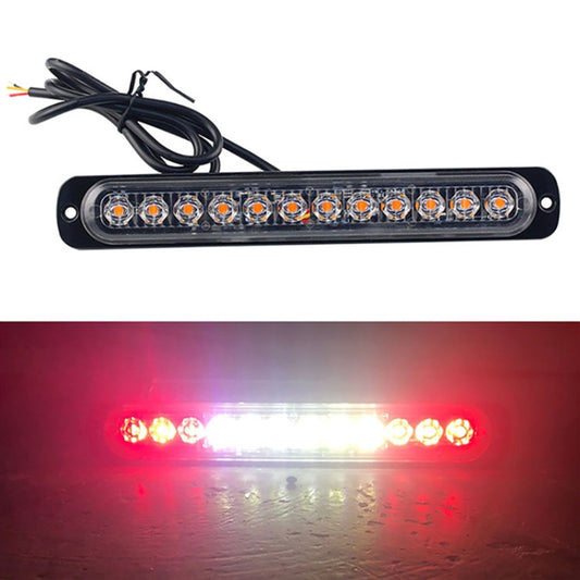 DC12V-24V / 36W Car Truck Emergency Strobe Flash Warning Light 12LEDs Long Ultra-thin Side Lights(Red + White + Red) by buy2fix