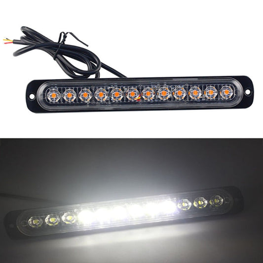 DC12V-24V / 36W Car Truck Emergency Strobe Flash Warning Light 12LEDs Long Ultra-thin Side Lights(White) by buy2fix
