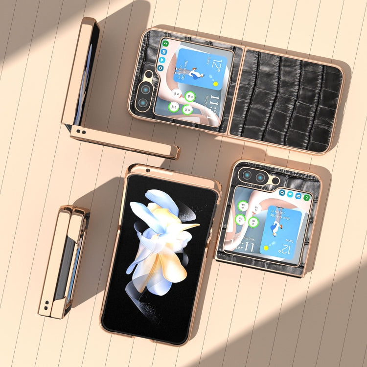 For Samsung Galaxy Z Flip5 Crocodile Texture Genuine Leather Electroplating Phone Case(Black) by buy2fix